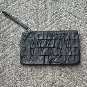bebe Black Ruffled Wristlet Clutch